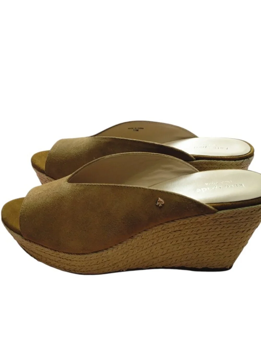 Kate Spade Thea Suede Wedge Espadrille Sandals Slip On Size 11M Tan Logo NEW